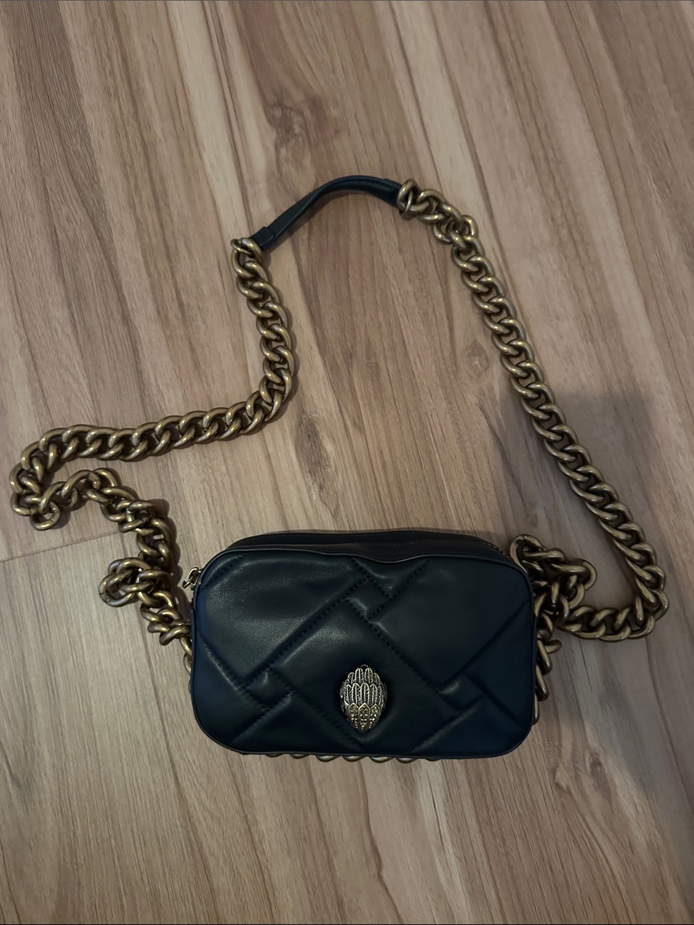 Kurt Geiger Black Quilted Crossbody Bag with Gold Chain